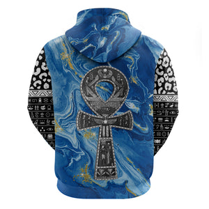 Ankh On Blue Hoodie Pan African - Afroprintwear