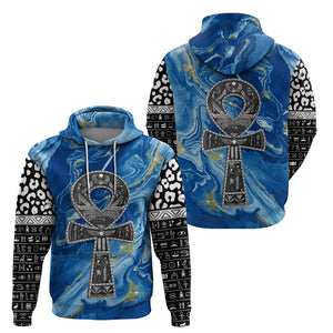 Ankh On Blue Hoodie Pan African - Afroprintwear