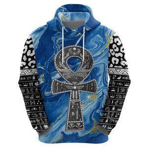 Ankh On Blue Hoodie Pan African - Afroprintwear