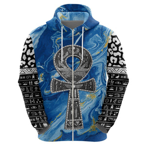 Ankh On Blue Hoodie Pan African - Afroprintwear