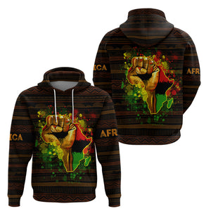 Black Power Hoodie Africa Map - Afroprintwear