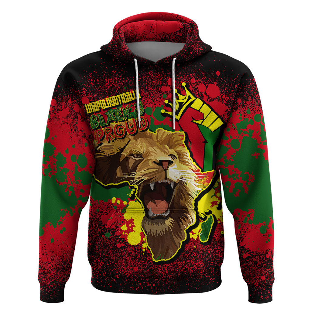 Unapologetically Black and Proud Hoodie Africa Map with Lion - Afroprintwear