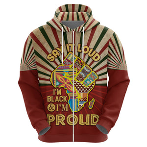 I'm Black and I'm Proud African Hoodie Hand Up Africa Map Art - Afroprintwear